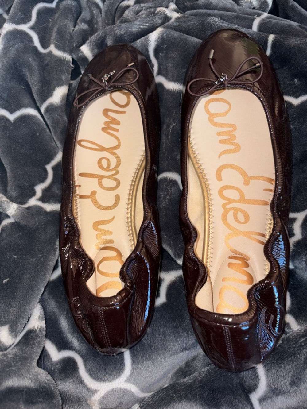 Sam Edelman Dark Brown Patent Ballet Flats with Bow - Picture 2 of 6